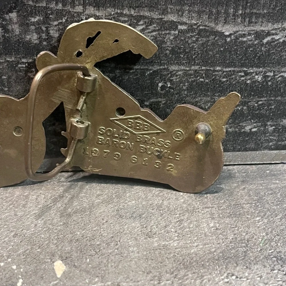 Vintage 1979 Baron Buckle Solid Brass Motorcycle Chopper Biker Belt Buckle 6132